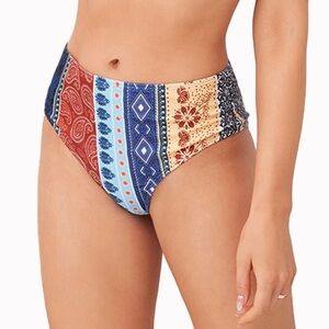 Lovito Boho Paisley High Waist Vintage Skinny Bikini Bottom, Small